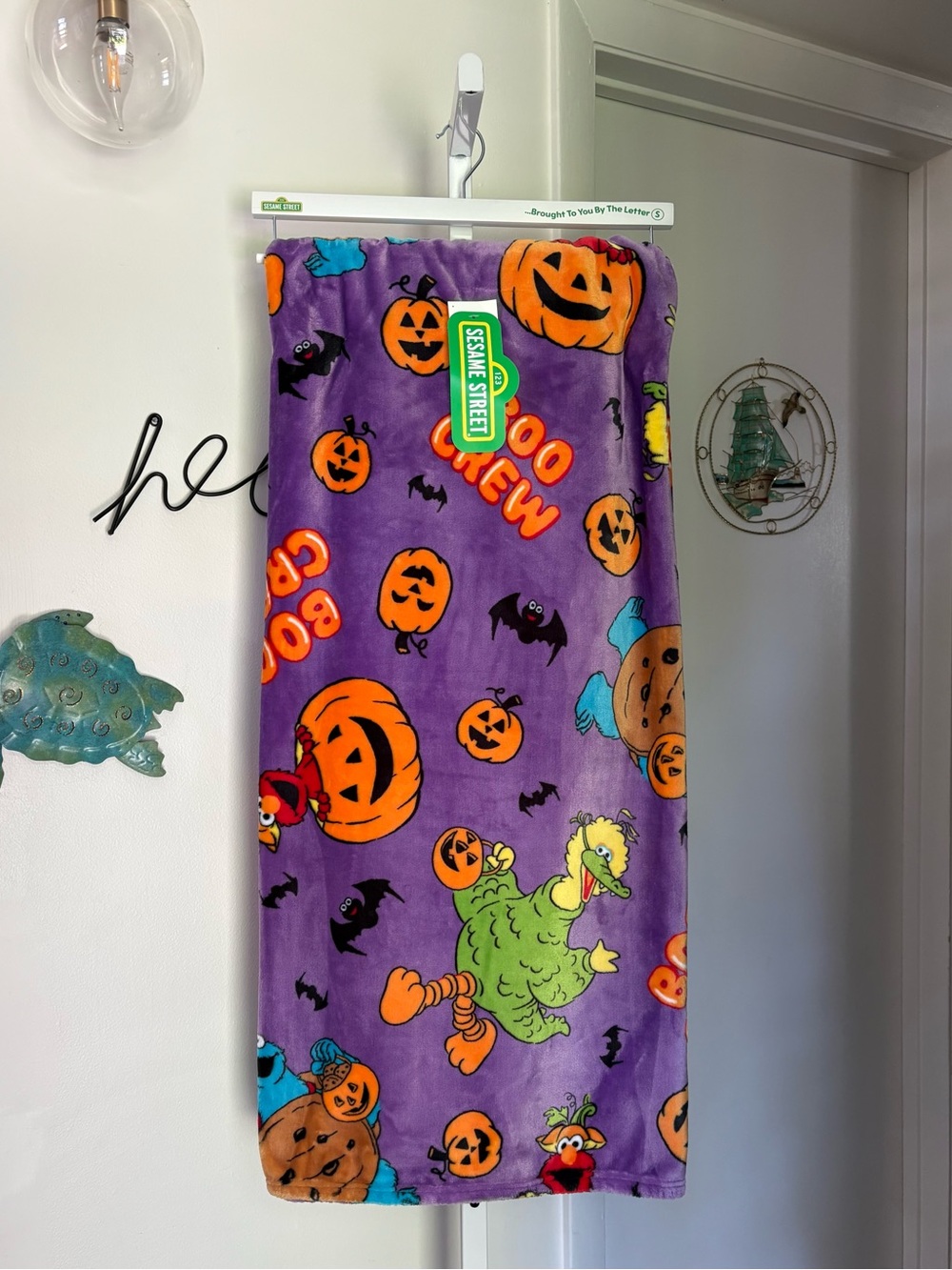 NEW Sesame Street Halloween Big Bird Elmo Cookie Monster Purple Throw 60"x70"